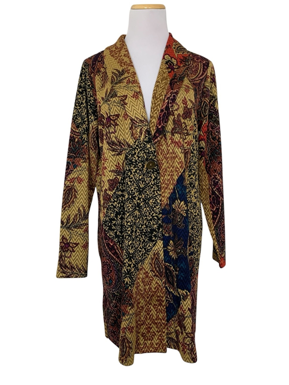 Susan Graver Longline Paisley Cardigan Topper Women’s MP One Button Colorful
